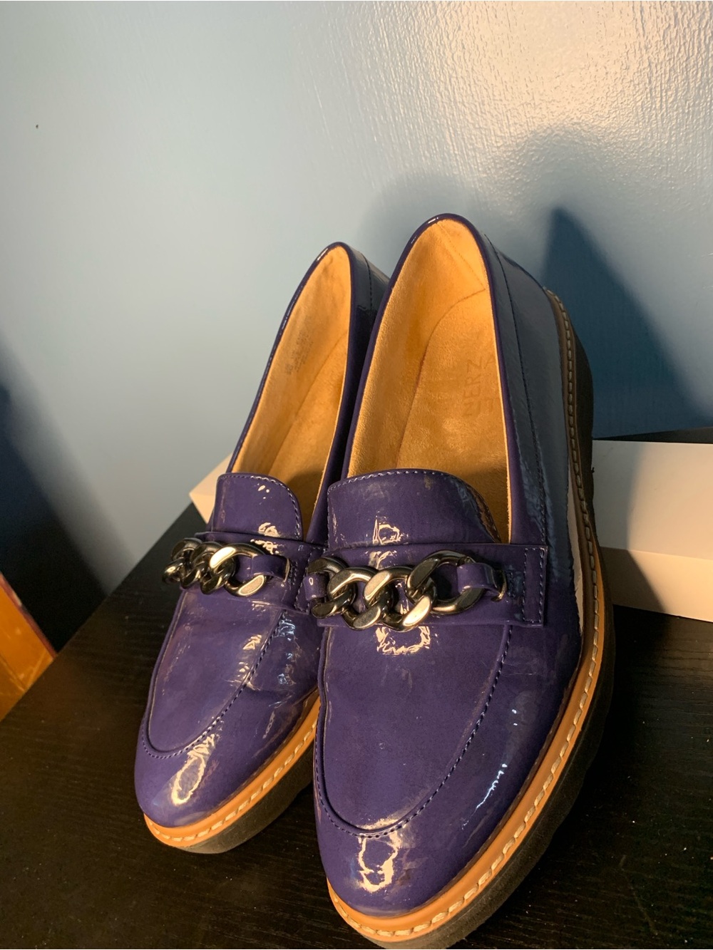 Naturalizer Navy Patent Loafers with Chain Accent
